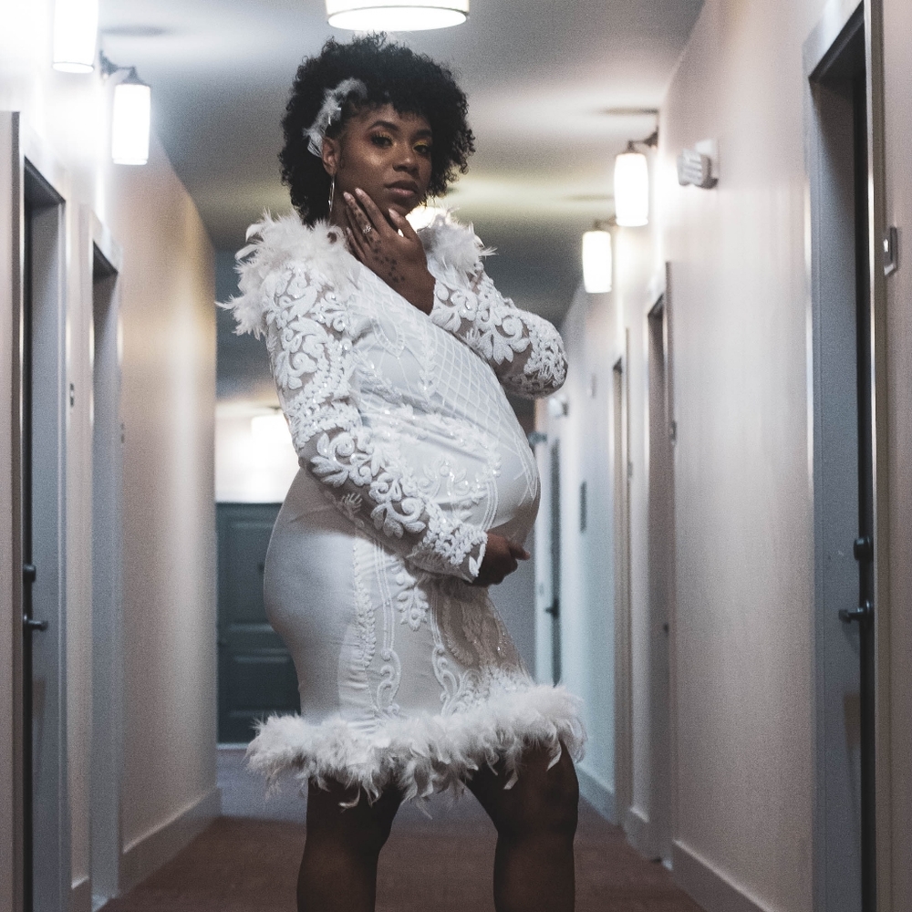 White sequin lace maternity dress